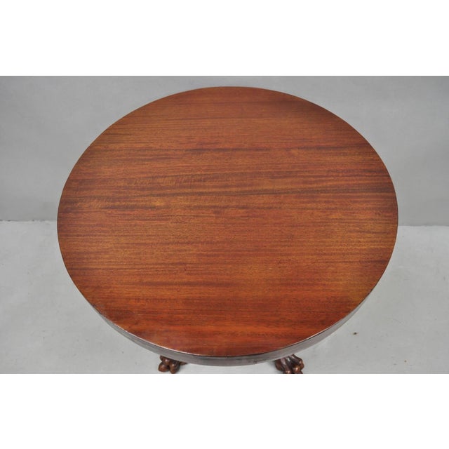 Antique American Empire Round Mahogany Carved Paw Foot Pedestal Base Side Table For Sale - Image 4 of 13