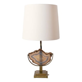 Vintage Agate and Brass Table Lamp, 1970s For Sale
