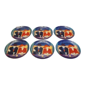 Set of 6 Colorful Sango Nostalgic “Cafe Americana” Decorative Plates Oval Platters, Late 20th Century