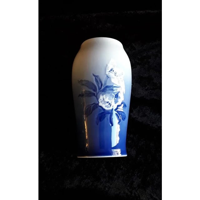 Vintage Danish Porcelain Vase with Blue Floral Decor from Bing & Grondal, 1960s For Sale - Image 3 of 6