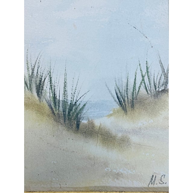 1970s Lovely Coastal Dunes Watercolor Landscape For Sale - Image 4 of 4