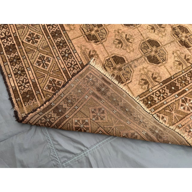 Vintage Afghan Hand-Knotted Tribal Rug, Brown & Beige Geometric Nomadic Wool Pile Rug For Sale - Image 10 of 13