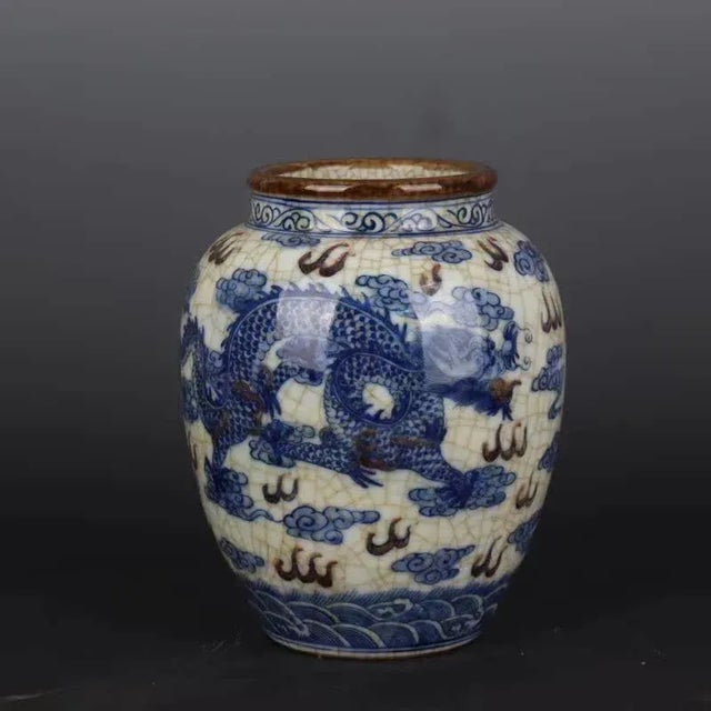 Ceramic Chinese Vintage Ceramic Pot,Chinese Qing Dynasty Kangxi Marked Blue and White Porcelain Jar Hand Painted Cloud and Dragon Pattern For Sale - Image 7 of 7