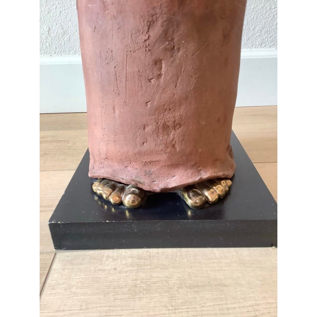 1980s 1980s Tall Southwestern Mixed-Media Figurative Sculpture With Brass Face by Naida Seibel, 41.5” H For Sale - Image 5 of 10