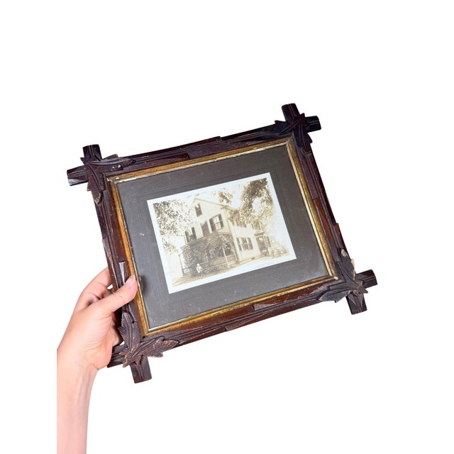 Victorian Walnut Hand Carved Folk Art Oak Leaf Wood Frame For Sale In Boston - Image 6 of 10