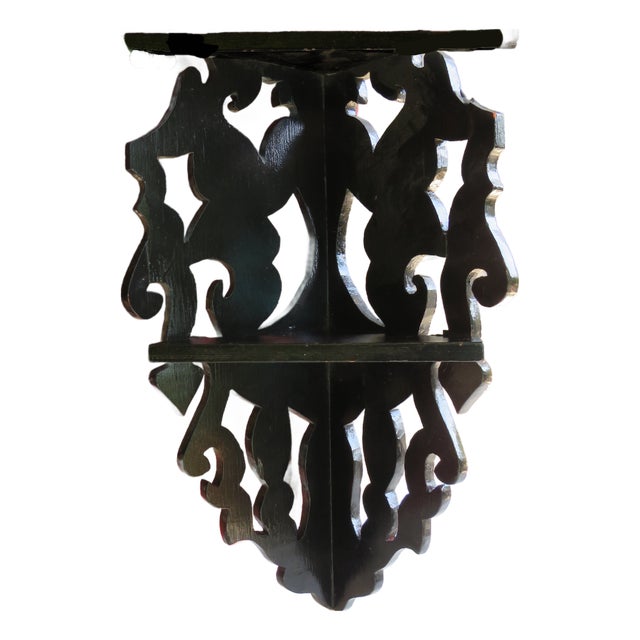 Victorian Style Carved Wood Corner Wall Shelf For Sale