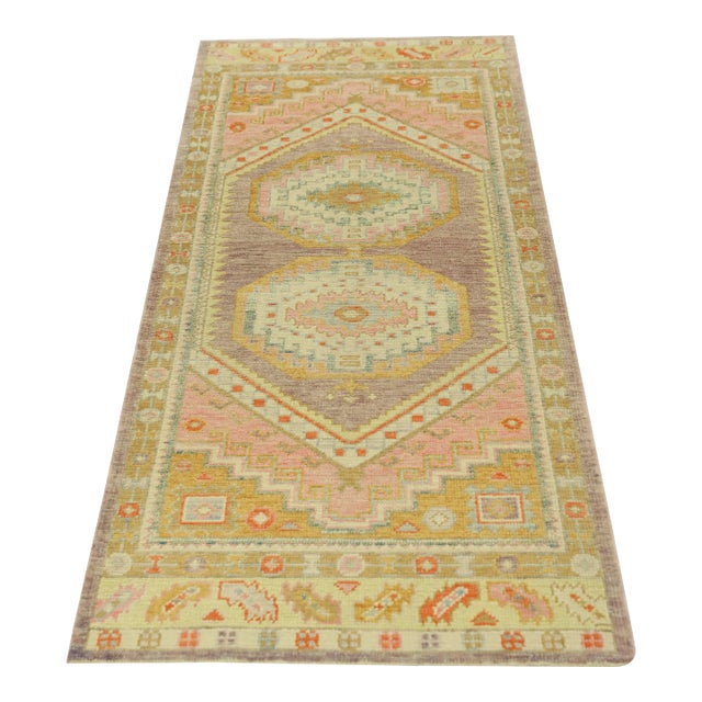 Modern Turkish Oushak Rug 3'1 x 7'6" For Sale