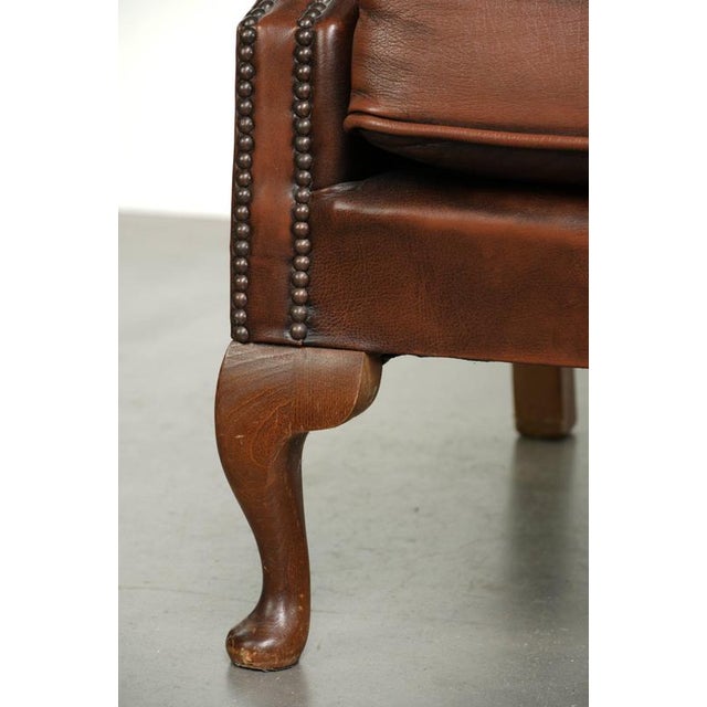 English Brown Cowhide Chesterfield Wing Lounge Chair For Sale - Image 12 of 13