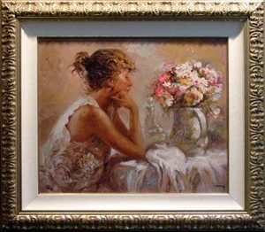 1990s Royo Pensativa Flower 2000 Custom Framed Serigraph on Panel