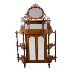 19th-Century English Walnut and Burl Walnut Etagere