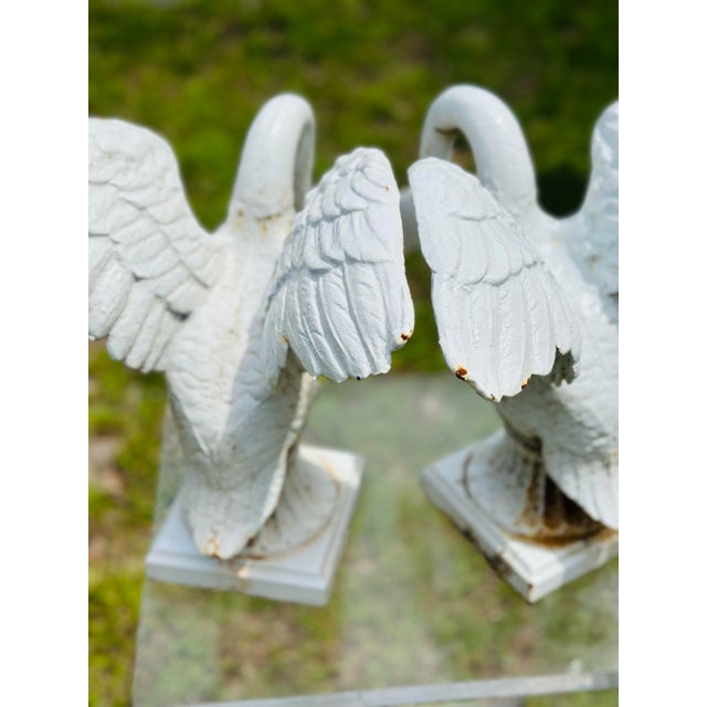 Coastal Vintage Cast Iron Swan Garden Ornaments, a Pair For Sale - Image 3 of 11