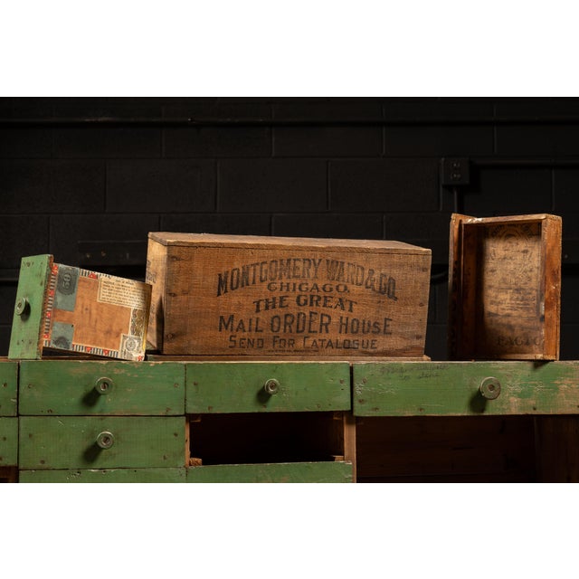 Mid 20th Century Mid 20th Century Industrial Green Salvaged Wood Multi-Drawer Cabinet For Sale - Image 5 of 7