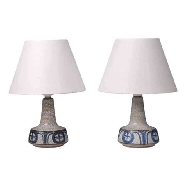 Erika Noomi Backhausen, Table Lamps, Blue and Gray Ceramic, Denmark, 1960s For Sale