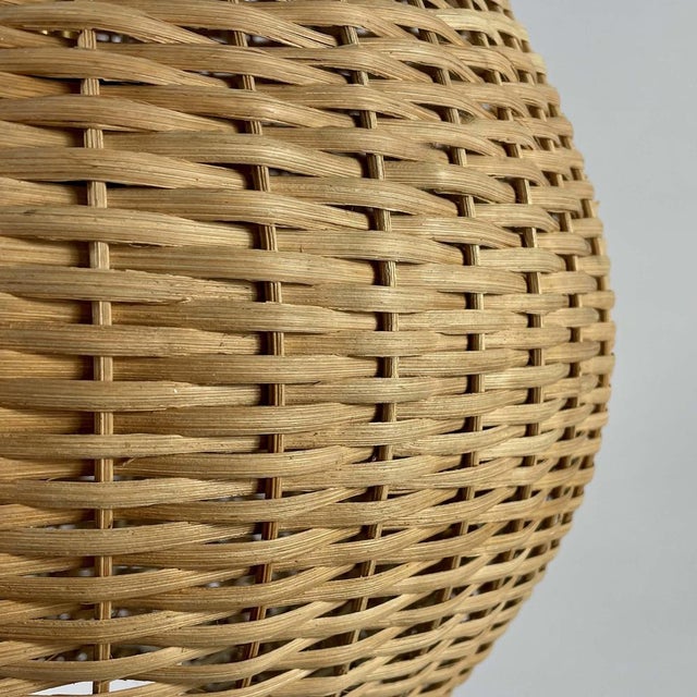 Mid-Century Modern Swedish Ball Rattan and Brass Pendant Light, 1950s For Sale - Image 13 of 16