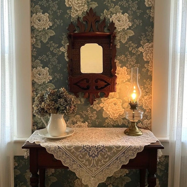 Brown Antique Victorian Eastlake Wall Mirror Pocket Shelf-Carved Walnut-Gothic Hall For Sale - Image 8 of 11