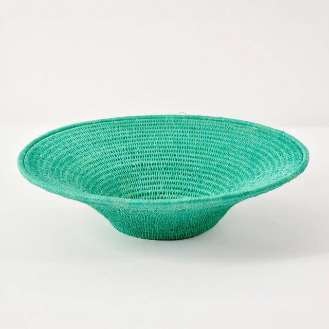 Early 20th Century Sisal Handwoven Teal Basket Eswatini 12inch For Sale - Image 4 of 7