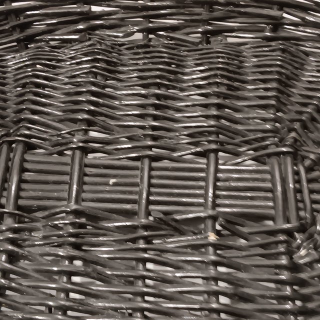 Mid 20th Century Vintage Large French Natural Hand Woven Black Wicker Serving Tray For Sale - Image 6 of 12