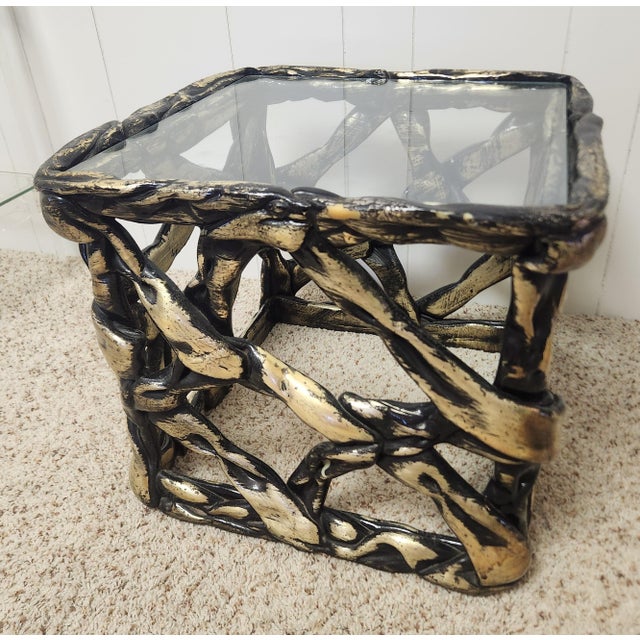 1970s glam, likely seen in the pages of Architectural Digest, small square end table attributed to designer Tony Duquette...