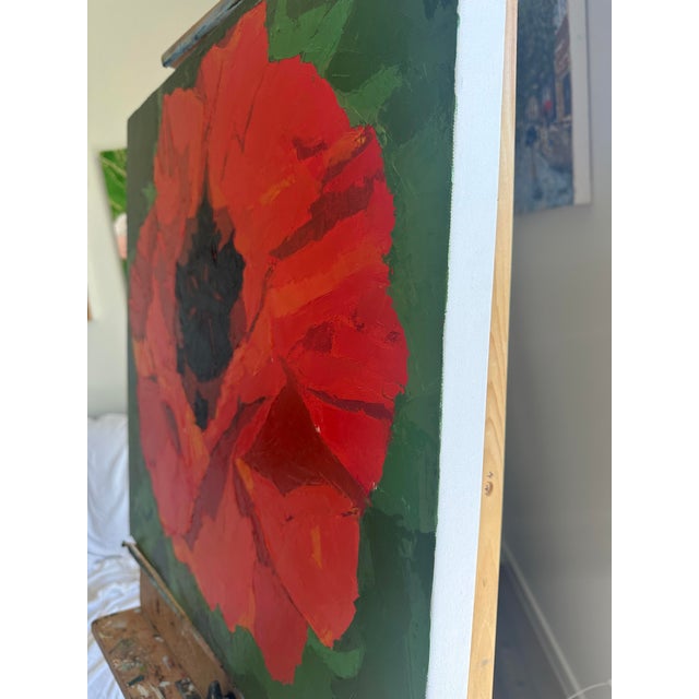 Ruby Red "Poppy Flower" Modern Original Oil Painting, by Jennifer Hohlfelder For Sale - Image 8 of 9