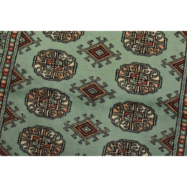 Textile Bokhara Rug 3’2” X 5’2” Green Wool Tribal Hand-Knotted Oriental Carpet For Sale - Image 7 of 11