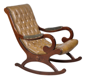 Vintage Chesterfield Rocking Chair in Leather and Wood, 1920s