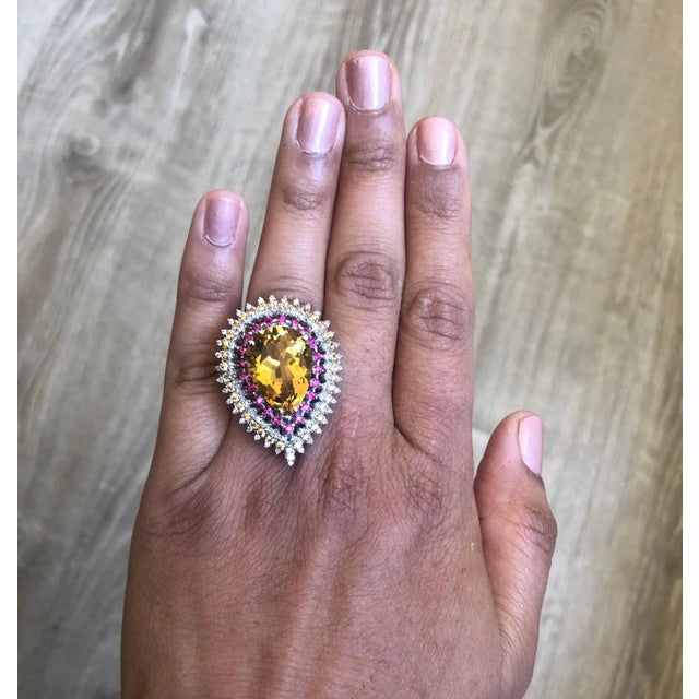 Metal 13.64 Carat Citrine Sapphire Diamond 14 Karat White Gold Cocktail Ring For Sale - Image 7 of 7