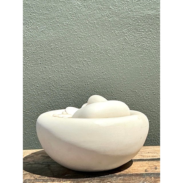 Late 20th Century Vintage Matte Glazed Ceramic Tabletop Pebble Fountain For Sale - Image 5 of 12