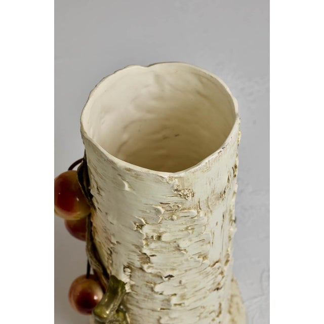 Ceramic Monumental Art Nouveau Josef Strnact Majolica Vase With Peaches, Bohemia For Sale - Image 7 of 8
