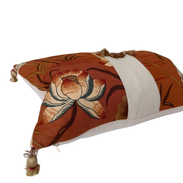 Lotus Tassels Lumbar Pillow 12″ × 19″ For Sale In San Francisco - Image 6 of 6