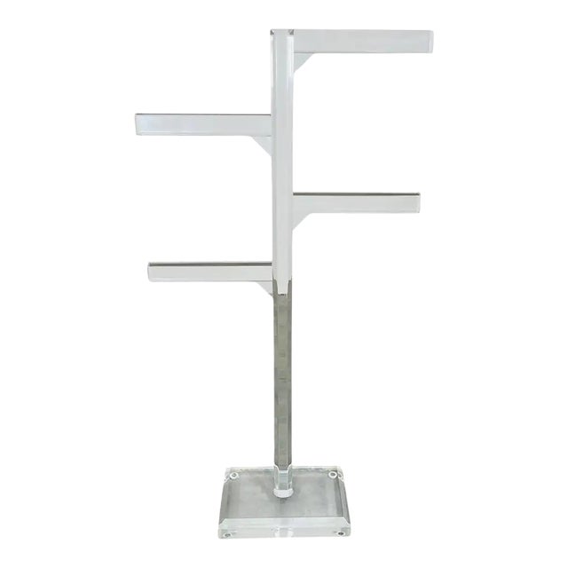 Mid-Century Charles Hollis Jones Style Lucite Floor Standing Towel-Rack For Sale