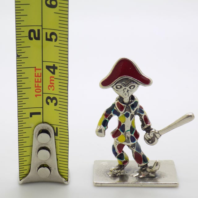 Vintage Italian Handmade Genuine Silver Carnival Harlequin Enamel Figurine For Sale - Image 9 of 9