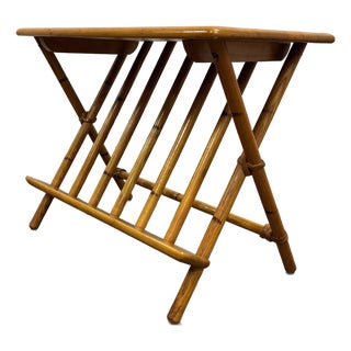 Vintage Heywood Wakefield Bamboo Style Side Table Magazine Rack For Sale