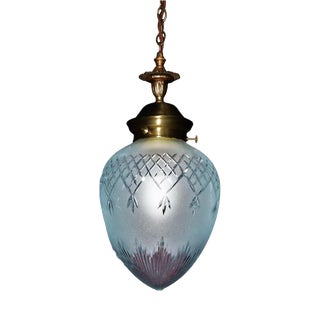 Mid-Century British Cut Glass Acorn Pendant Light with Brass, 1950s For Sale