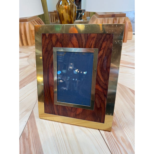 Modern Vintage Wood and Brass Picture Frame For Sale - Image 3 of 5