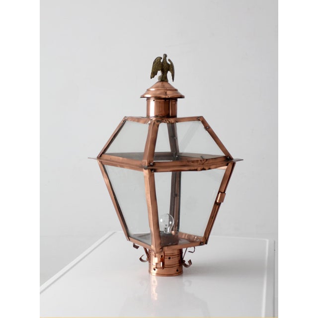 Copper Vintage Copper Lantern Light Fixture With Brass Eagle Finial For Sale - Image 8 of 18