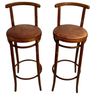 Pair Bentwood Czechoslovakian Stools Attributed to Thonet For Sale