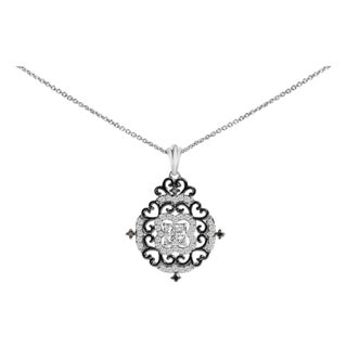 Black Rhodium Plated Sterling Silver 3/4 Cttw Diamond Ornate Medallion Pendant Necklace For Sale