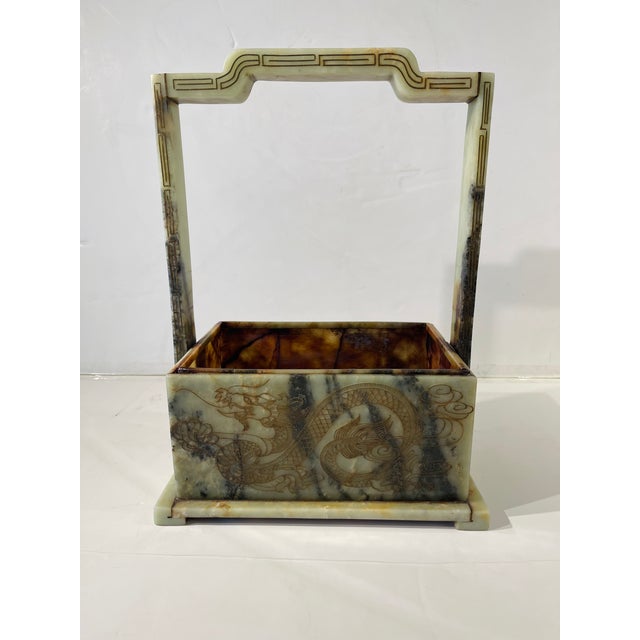 Qing Dynasty style box with tall handle to represent a basket. The inscription reads "together in perfect harmony and...