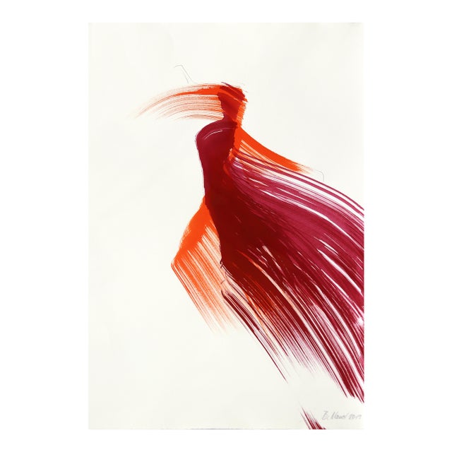 The Red Cloth 142 - Minimalist Figurative Ink Painting on Paper Original Artwork by Bettina Mauel For Sale