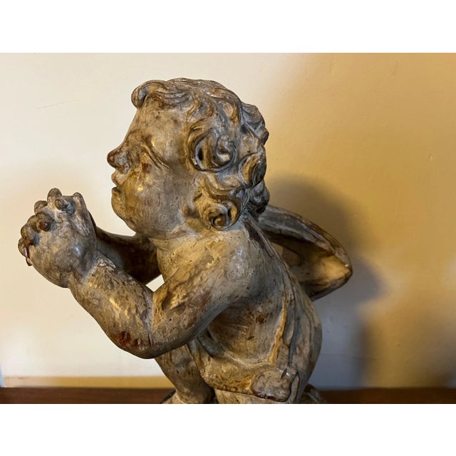 Antique Early 19th Century Continental Carved Wood Cherub For Sale - Image 4 of 13