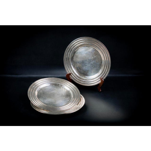 Silver Art Deco Ocean Liner Normandie Presentation Plates in Silver-Plated Metal with Ondulations Pattern by Luc Lanel for Christofle, France, 1933 For Sale - Image 8 of 8