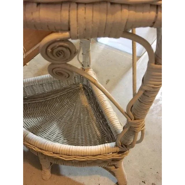 Vintage White Wicker Corner Stand W Storage For Sale In Louisville - Image 6 of 11