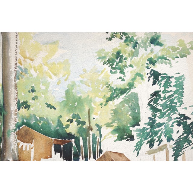Creekside Campsite - Mid Century Forest Landscape Watercolor by Joseph Yeager For Sale - Image 4 of 4