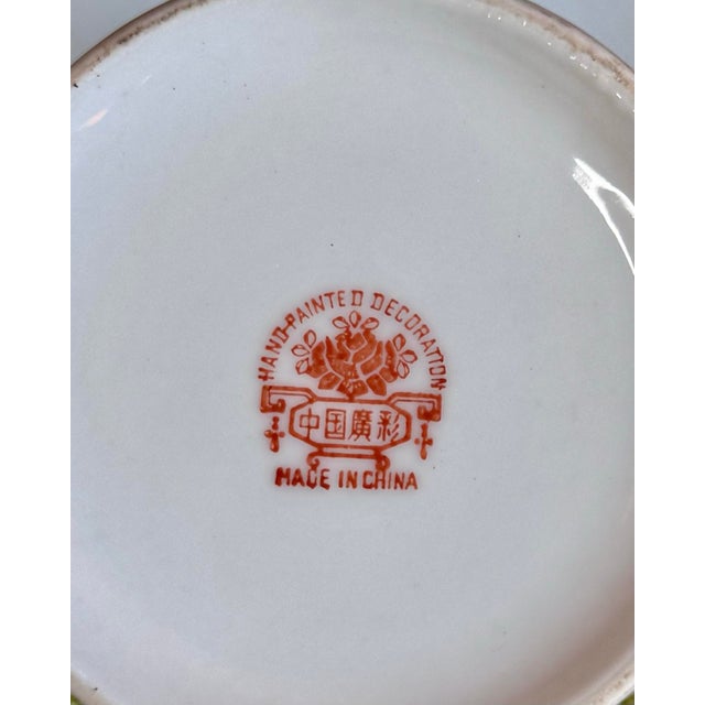 Vintage Lotus Bloom Famille Rose With Gilded Accents Hand Painted Canton-Guangcai Porcelain Chinese Tea Pot For Sale - Image 9 of 12