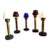 1930 Antique 5 Piece Brass Candlestick Holders With Colorful Glass Shades & Cast Iron Bases. For Sale