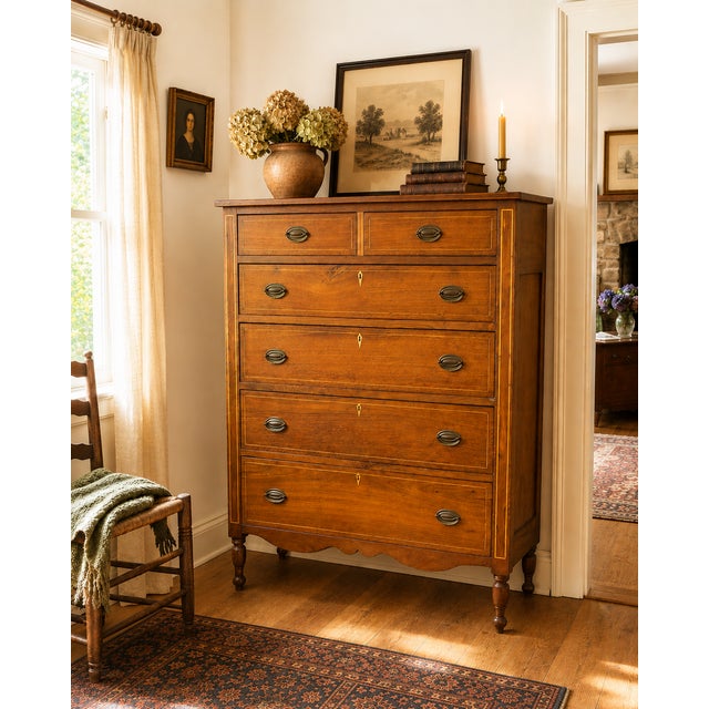 An exceptional Southern American walnut tall chest of drawers, attributed to the Upcountry region of South Carolina and...