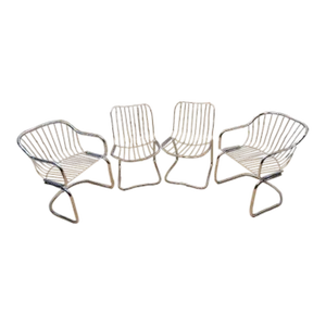 Mid Century Modern Chrome Tubular Mod Cantilever Dining Chairs by Gastone Rinaldi for Rima - Set of 4
