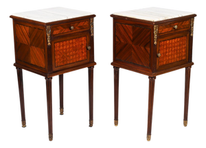 Antique French Parquetry Bedside Tables, 1800s, Set of 2