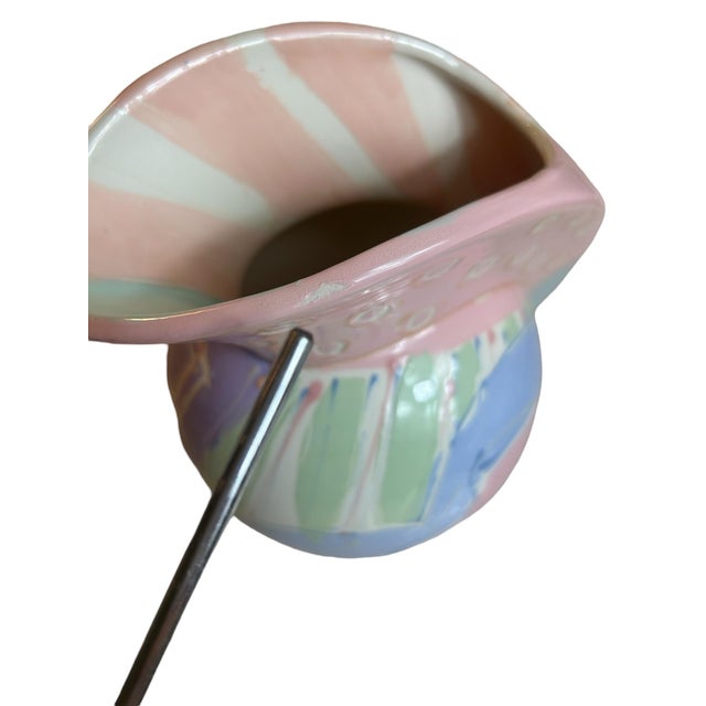 1980s Vintage 1980s Ceramic Pitcher Vase Postmodern Colorful Pastel, Signed For Sale - Image 5 of 10