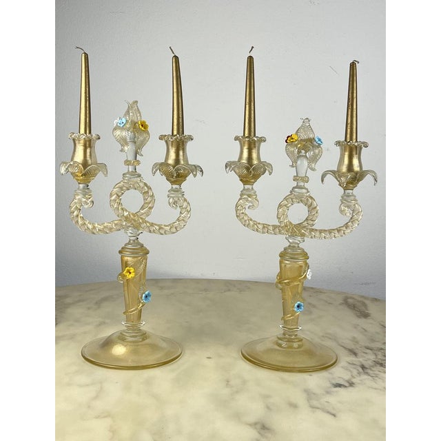 Murano Glass Candelabras in the style of Barovier & Toso, Italy, 1960s, Set of 2 For Sale - Image 9 of 18
